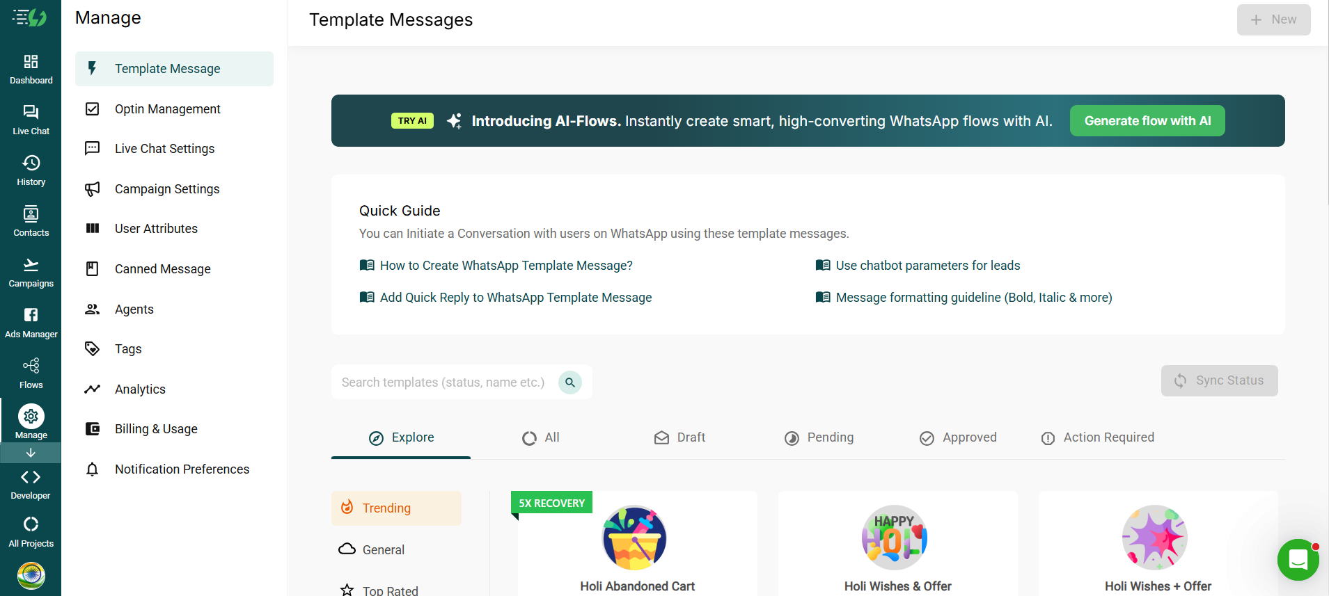AiSensy WhatsApp marketing automation dashboard for business messaging