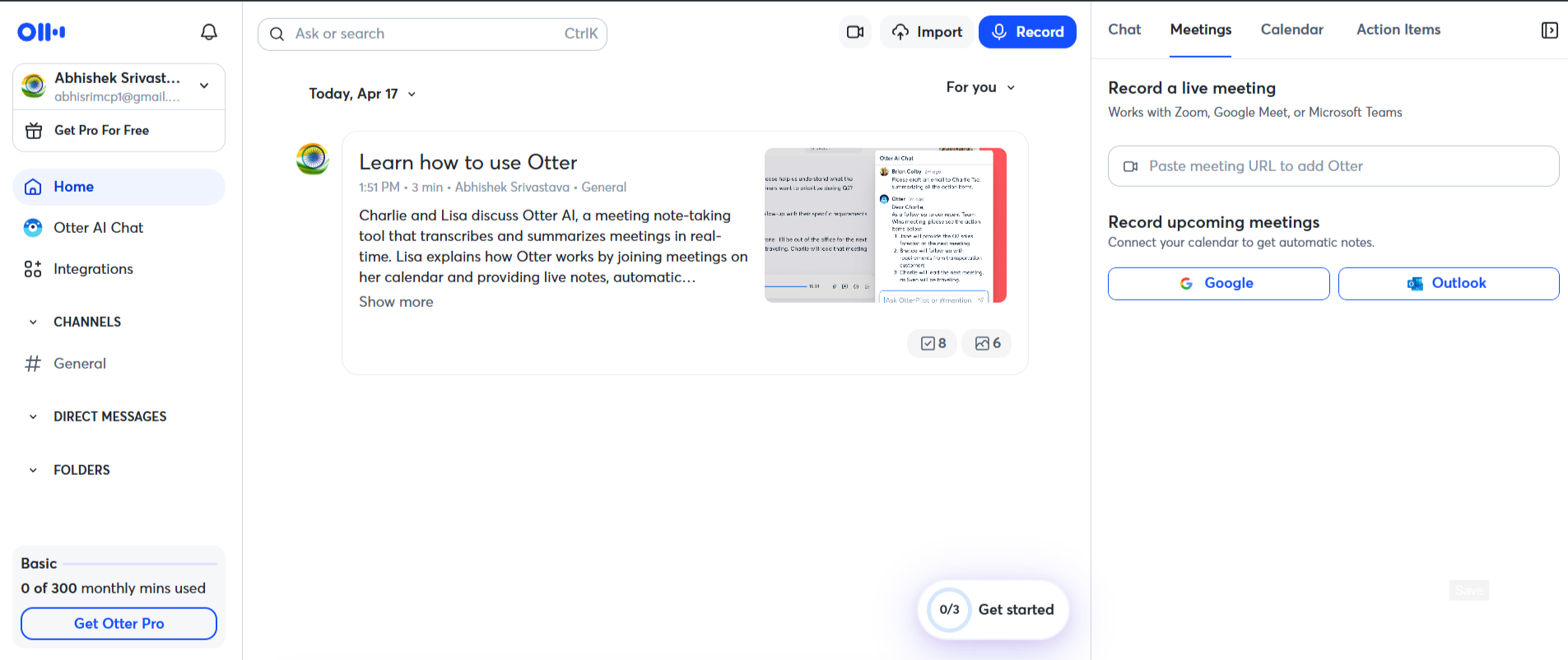 Otter.ai meeting summary showing key discussion points and action items from an Indian HR consulting session