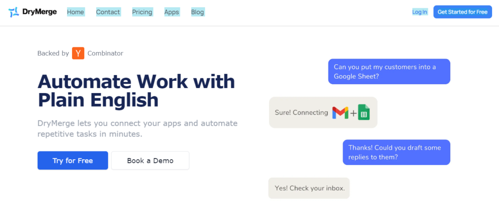 DryMerge |is an ai tool that help you set Up Automations For Tasks