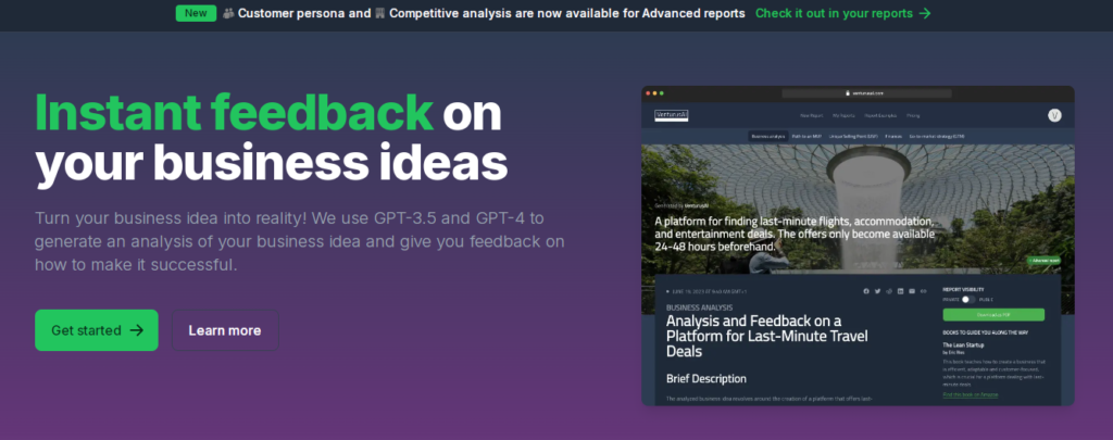 VenturusAI is a web-based platform that leverages GPT-3 technology