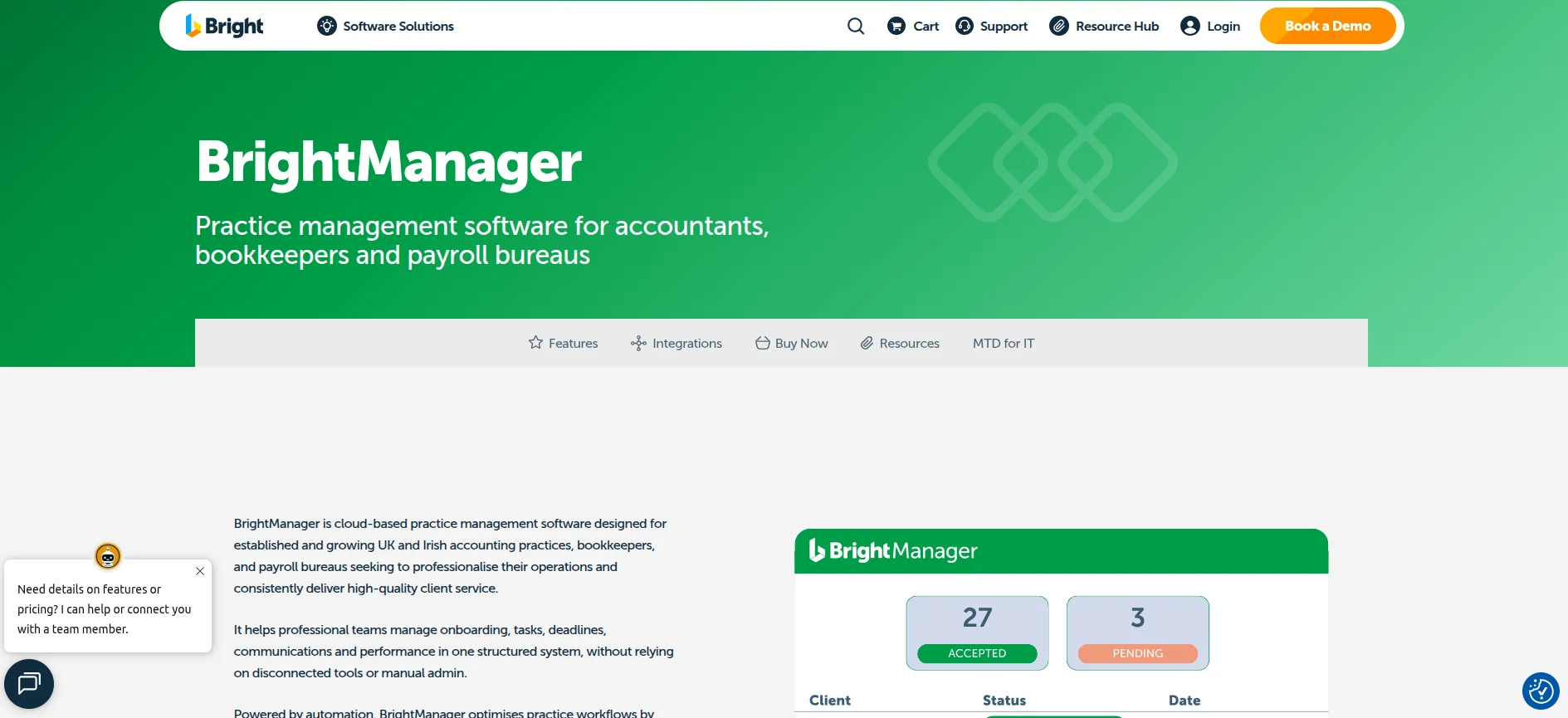AccountancyManager practice management software dashboard showing UK-specific client CRM, task tracking, and HMRC deadline management for a UK accounting practice