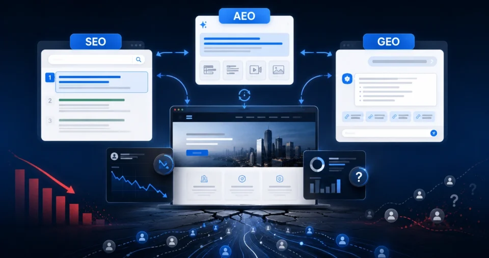 SEO AEO and GEO search optimization concepts in 2026