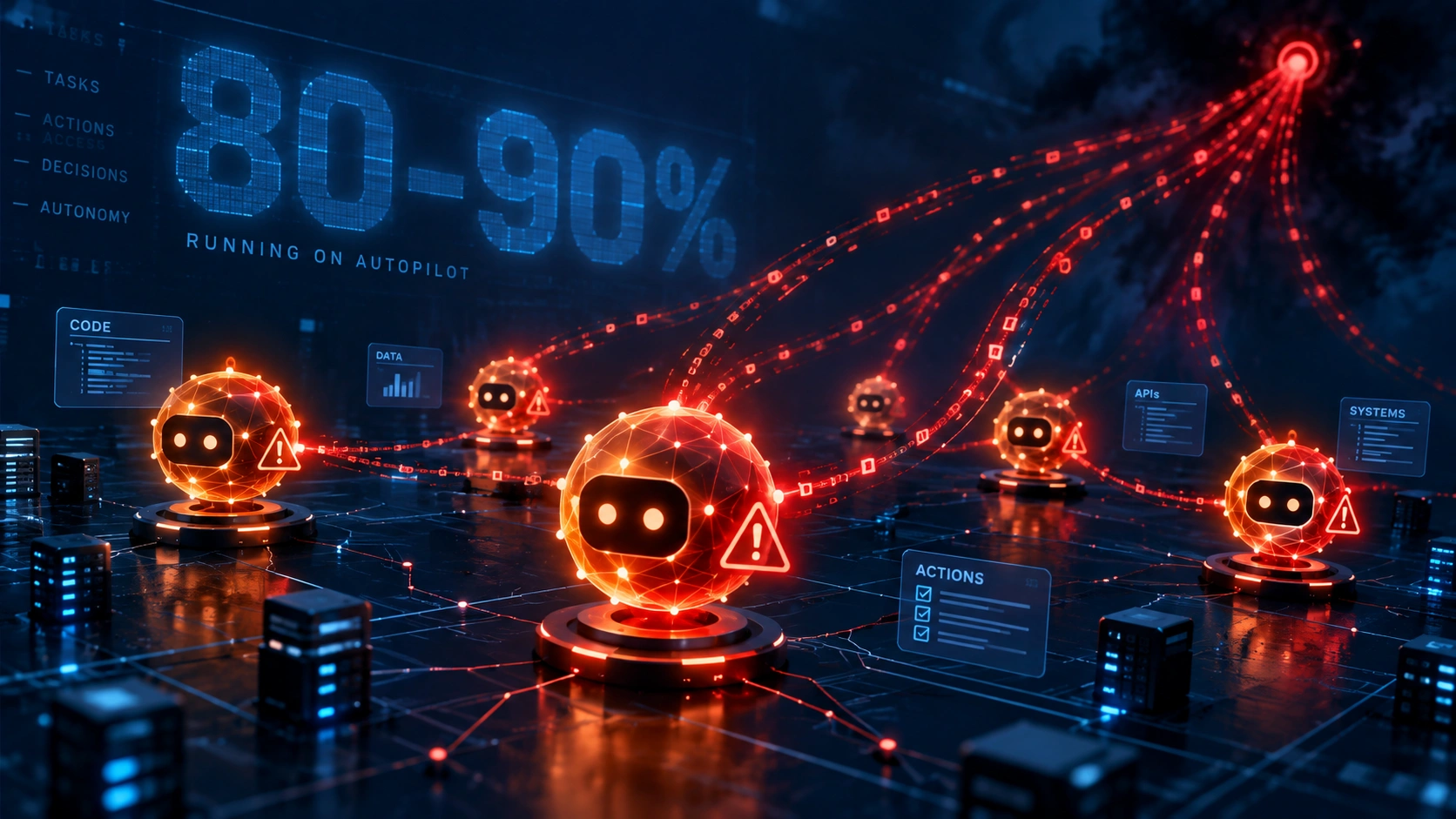 Conceptual illustration of a hijacked AI agent operating under external control during an automated espionage campaign