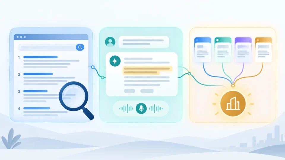 SEO, AEO and GEO compared as three layers of a 2026 search strategy