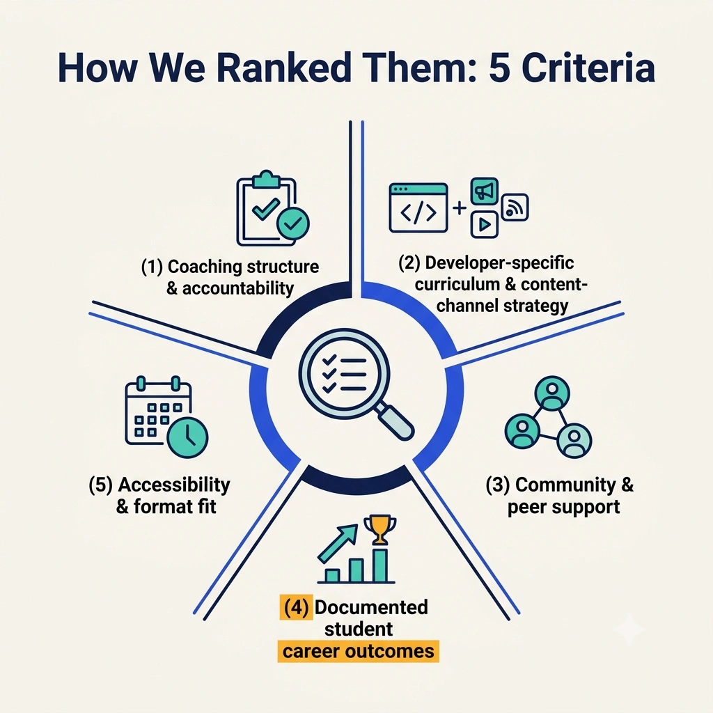 The five criteria used to rank personal branding programs for software developers