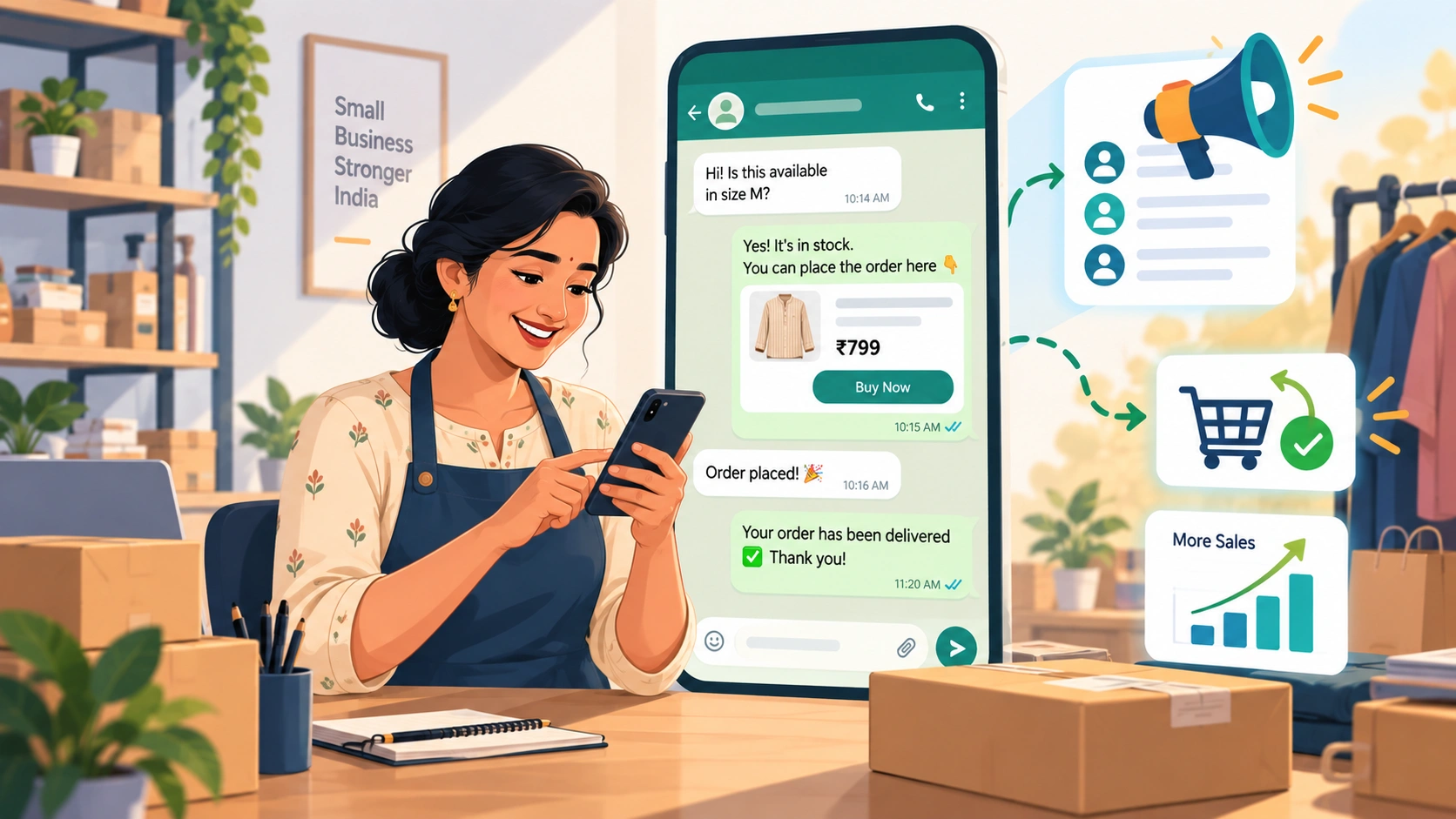 Indian small business selling to customers over WhatsApp — the main channel for AI marketing tools like Interakt