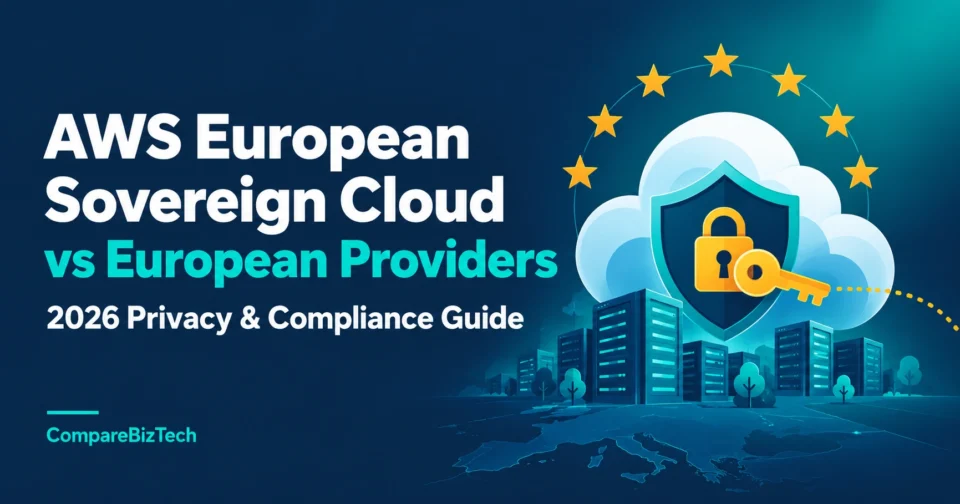 AWS European Sovereign Cloud vs European providers: 2026 privacy and compliance guide, with a cloud, shield and key.